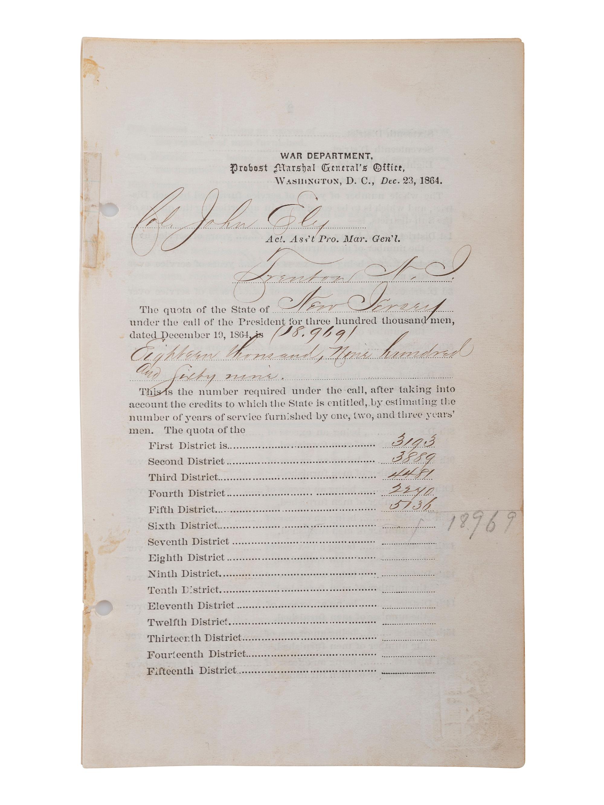 [CIVIL WAR-NEW YORK]. A group of letters and documents relating to New York regiments, comprising: