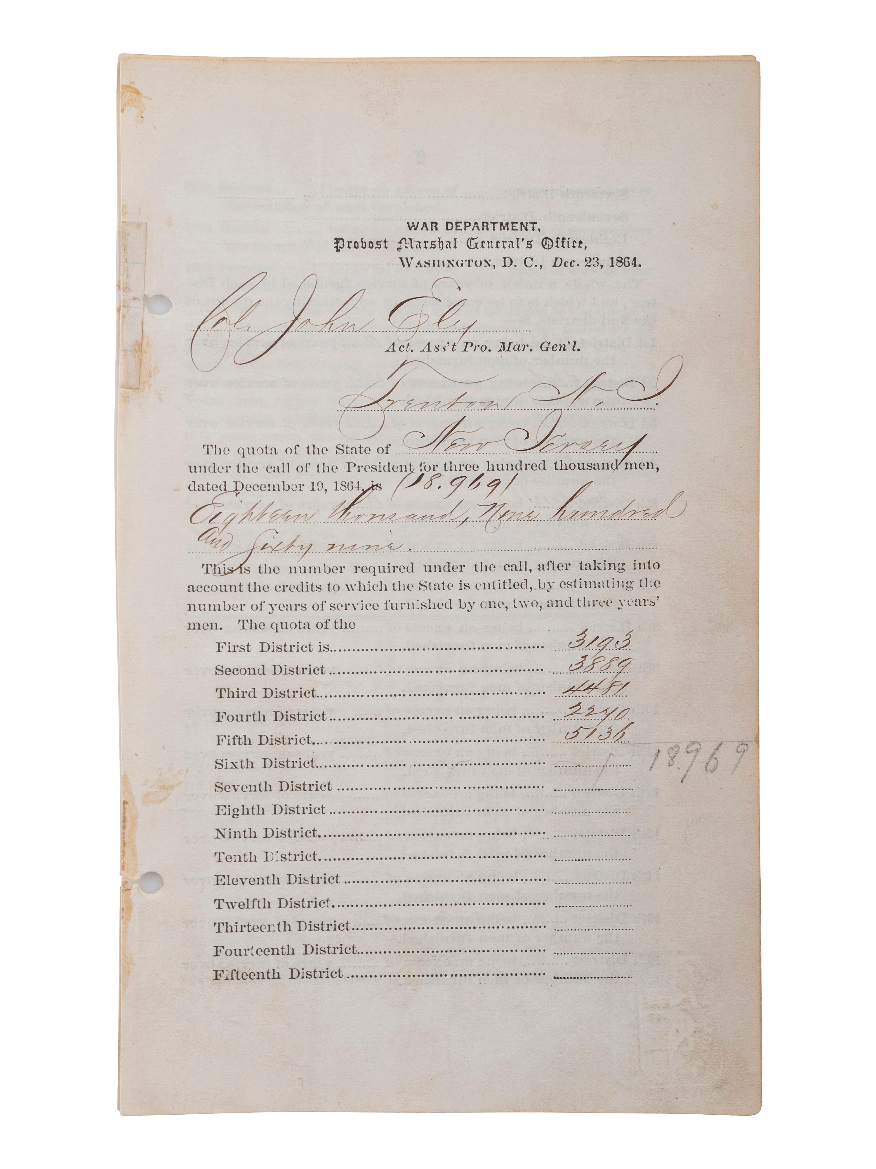 [CIVIL WAR-NEW YORK]. A group of letters and documents relating to New York regiments, comprising:
