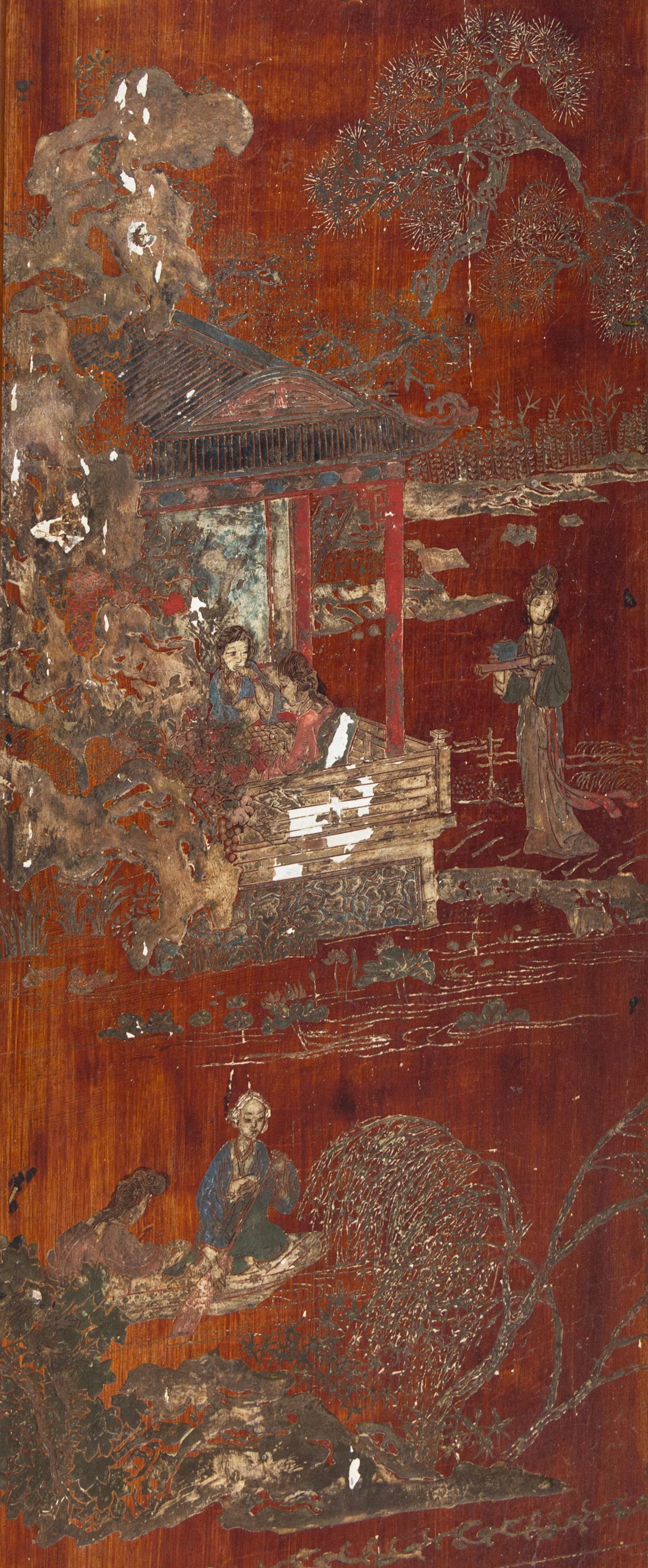 A Chinese Lacquer Six-Panel Floor Screen