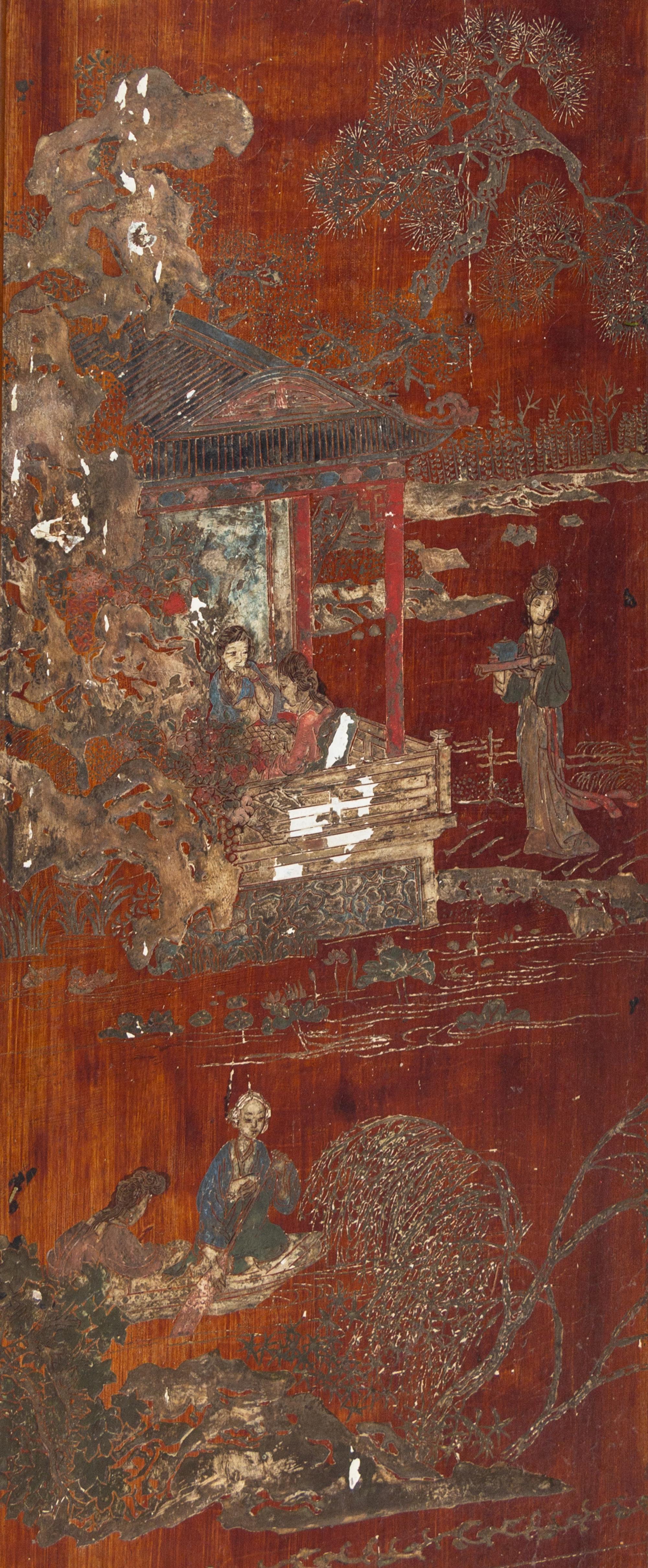 A Chinese Lacquer Six-Panel Floor Screen