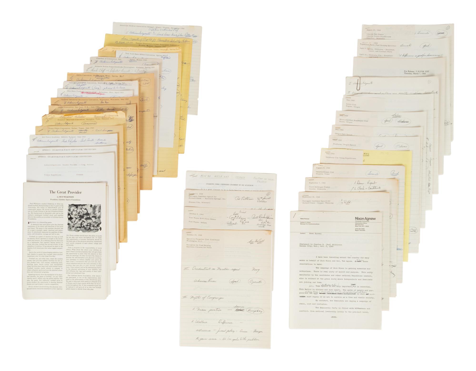 A Group of Sports and Political Speeches From the Collection of of Hall of Fame Oklahoma Football Coach Bud Wilkinson