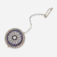 A 14K Yellow Gold, Diamond, and Enamel Brooch Victorian, c.1890