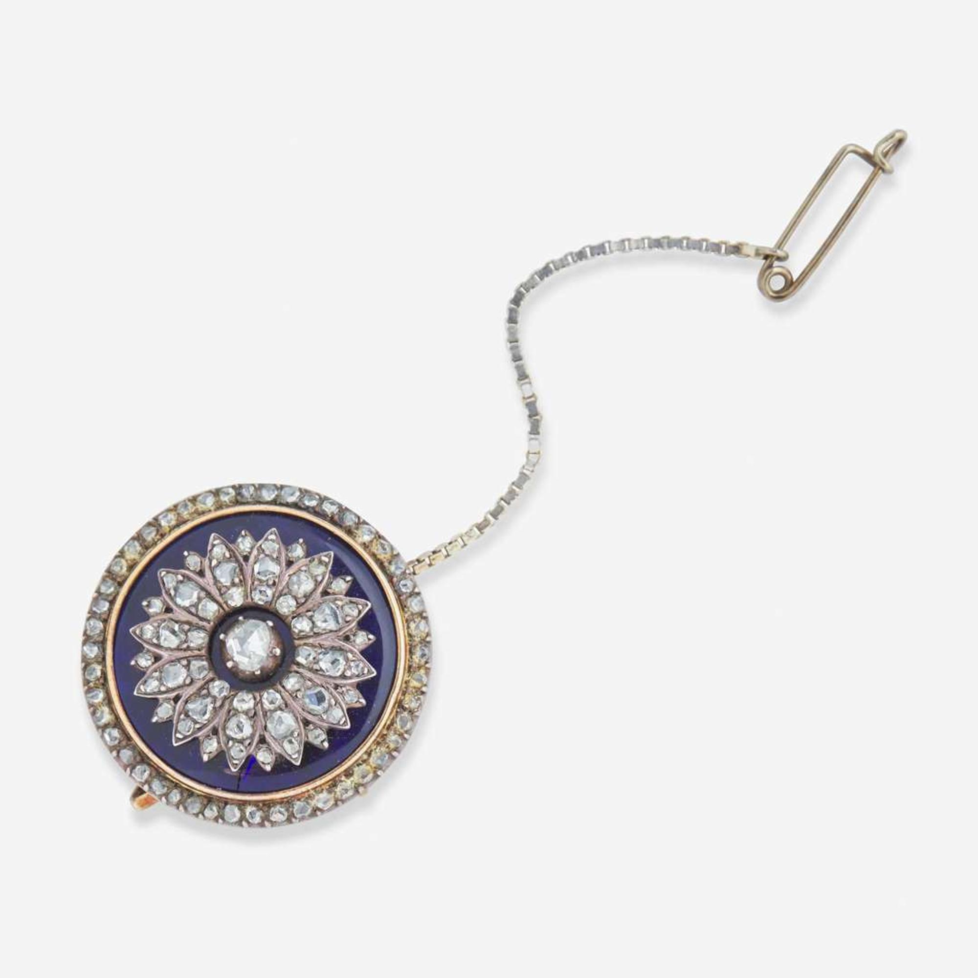 A 14K Yellow Gold, Diamond, and Enamel Brooch Victorian, c.1890