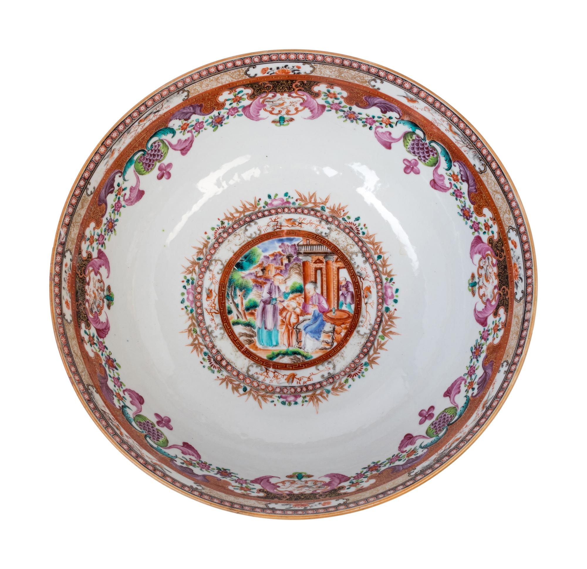 A Chinese Export Mandarin Palette Porcelain Punch Bowl