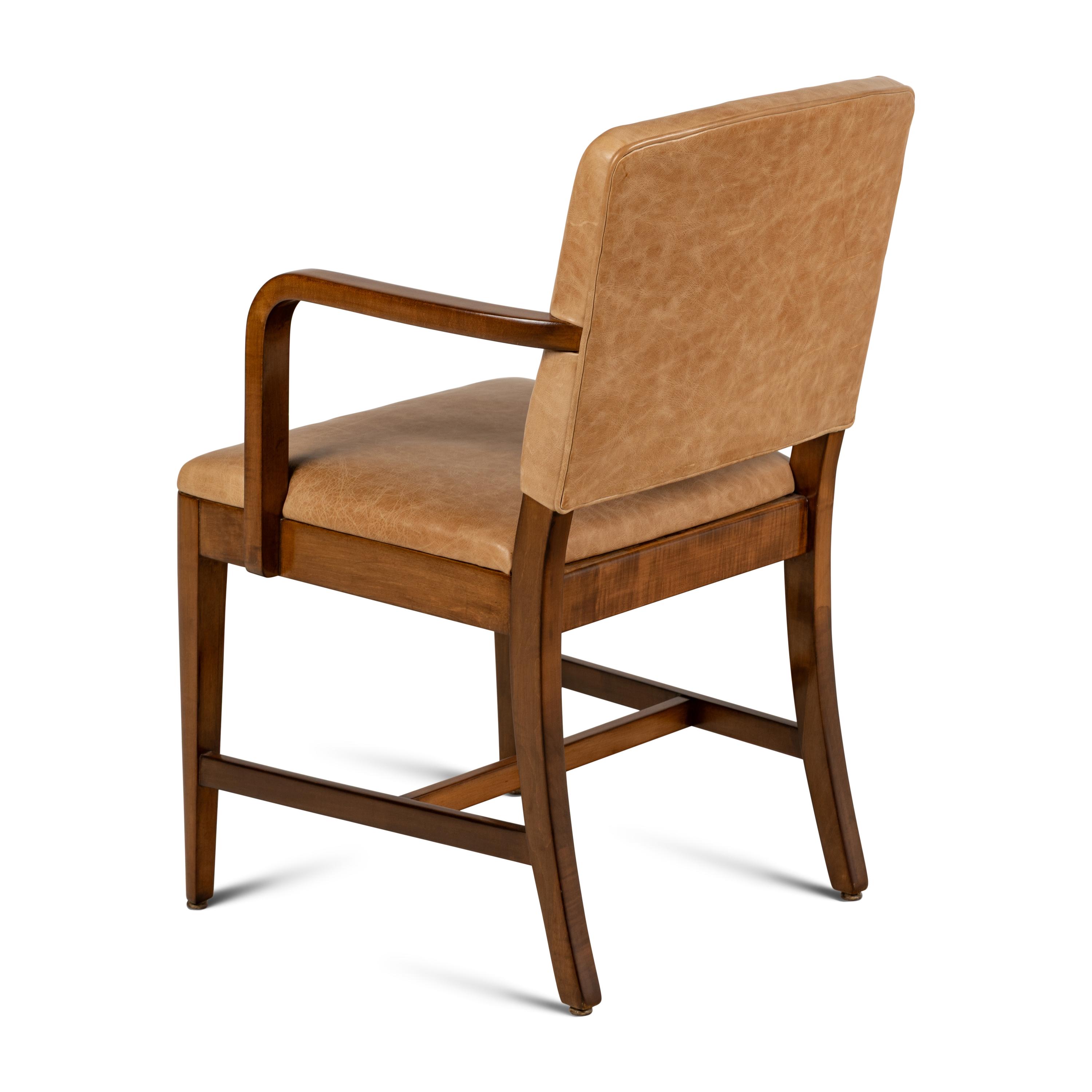 A Modernist Walnut and Leather-Upholstered Armchair