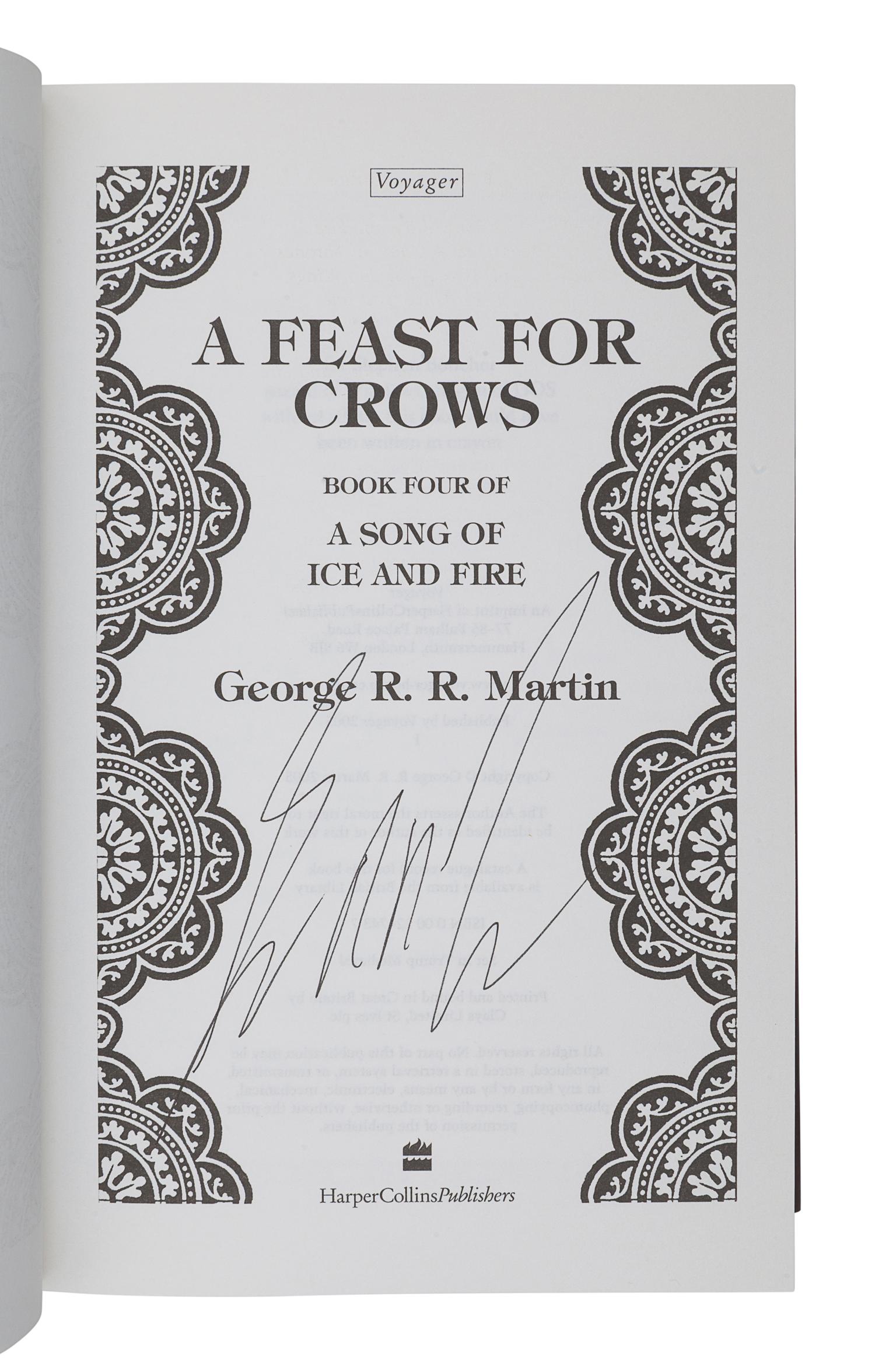 MARTIN, George R. R. (b. 1948). [A Song of Ice and Fire series:] A Game of Thrones -- A Clash of Kings -- A Storm of Swords -- A Feast for Crows . London: Voyager, Harper Collins, 1996, 1998, 2000, 2005.