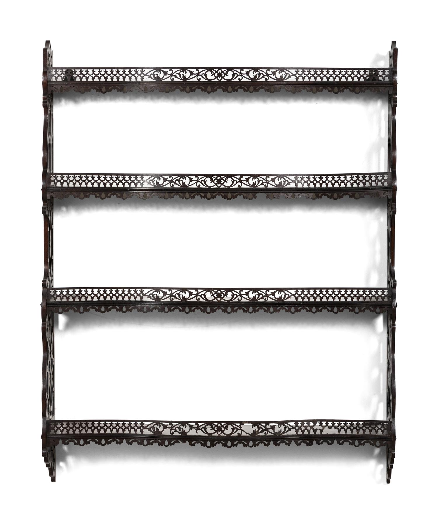 A Pair of Chinese Chippendale Pierced Mahogany Hanging Shelves