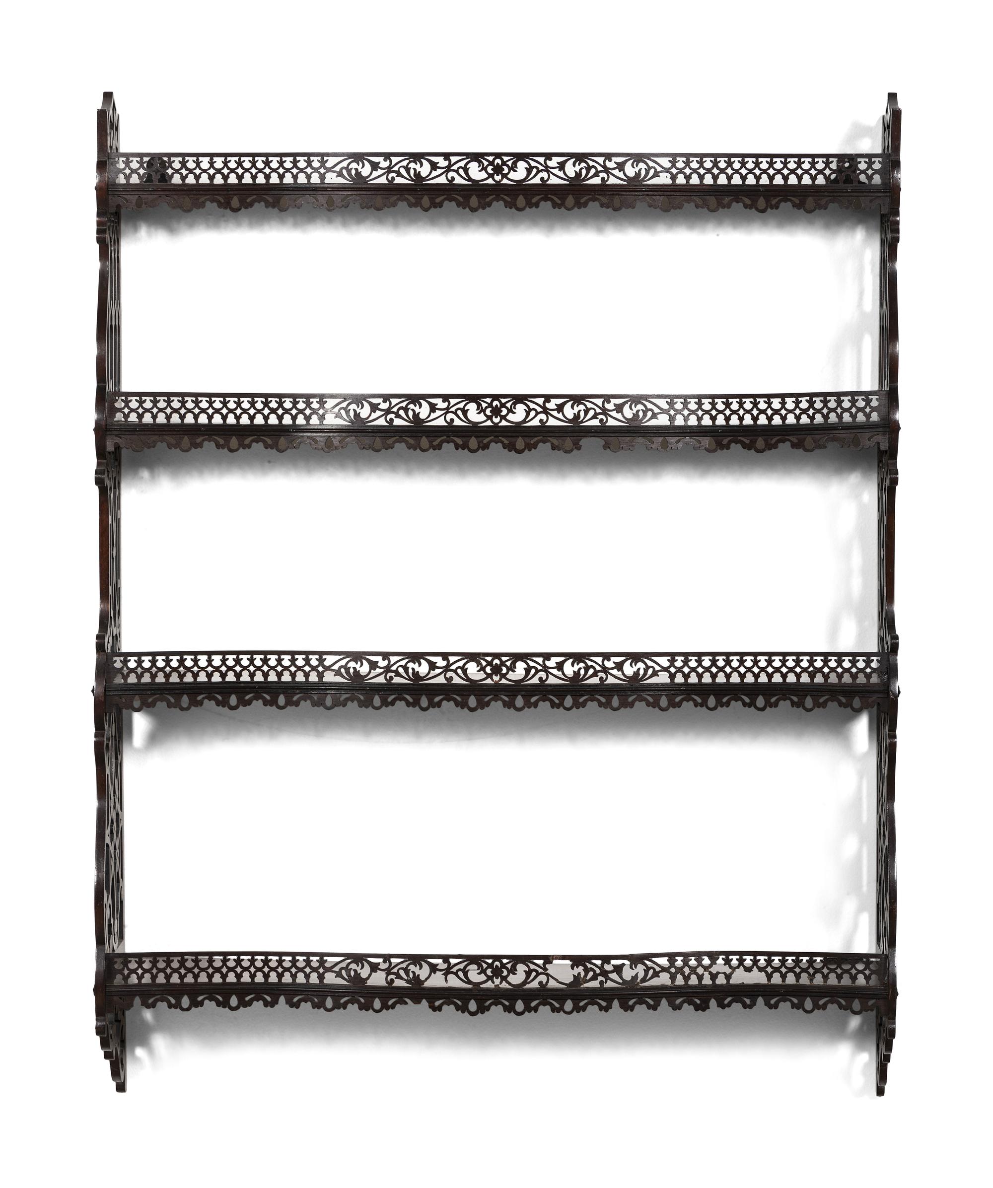 A Pair of Chinese Chippendale Pierced Mahogany Hanging Shelves