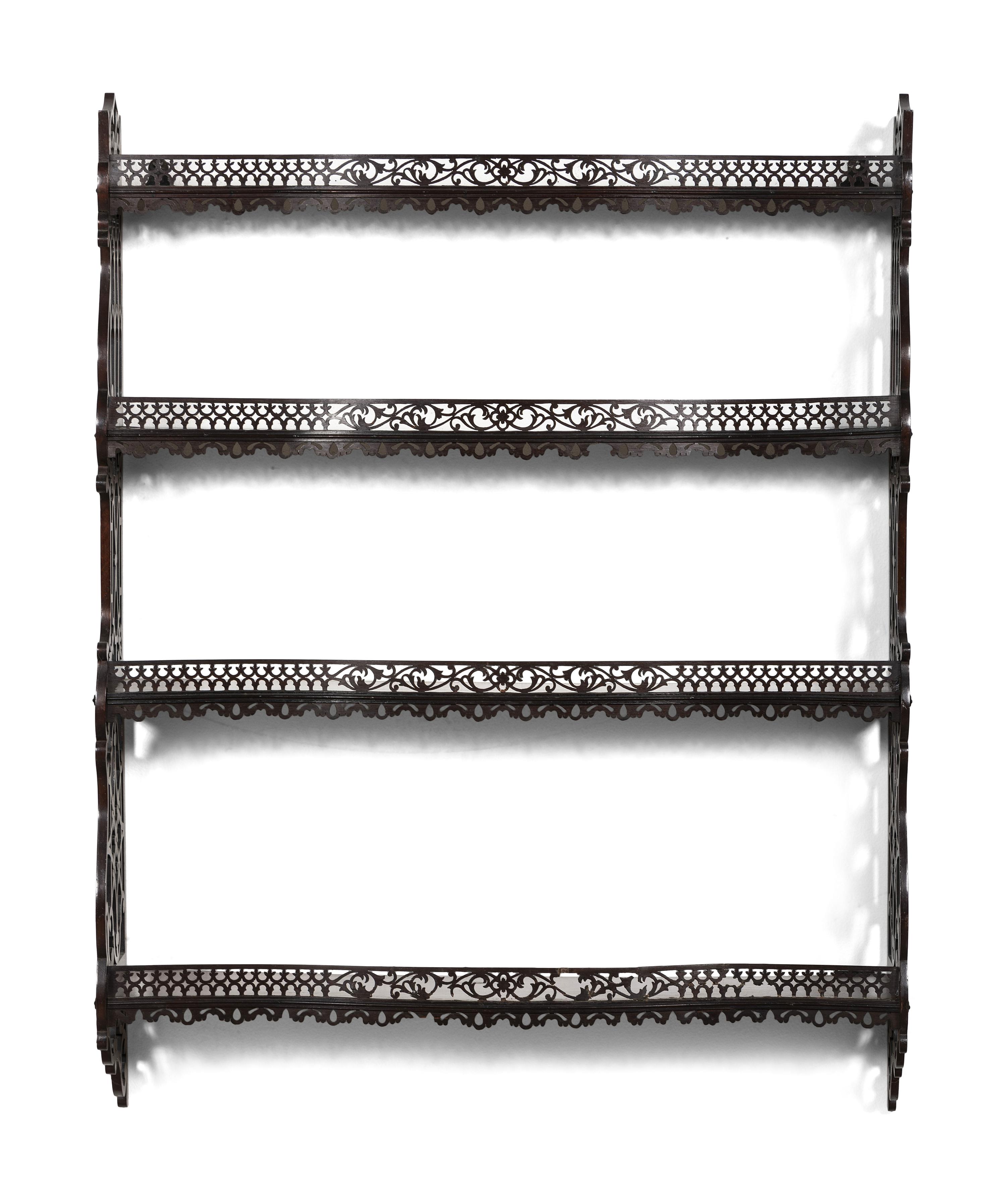 A Pair of Chinese Chippendale Pierced Mahogany Hanging Shelves
