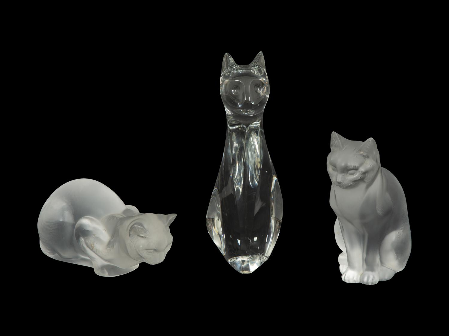Three French Glass Cat Sculptures