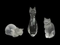 Three French Glass Cat Sculptures