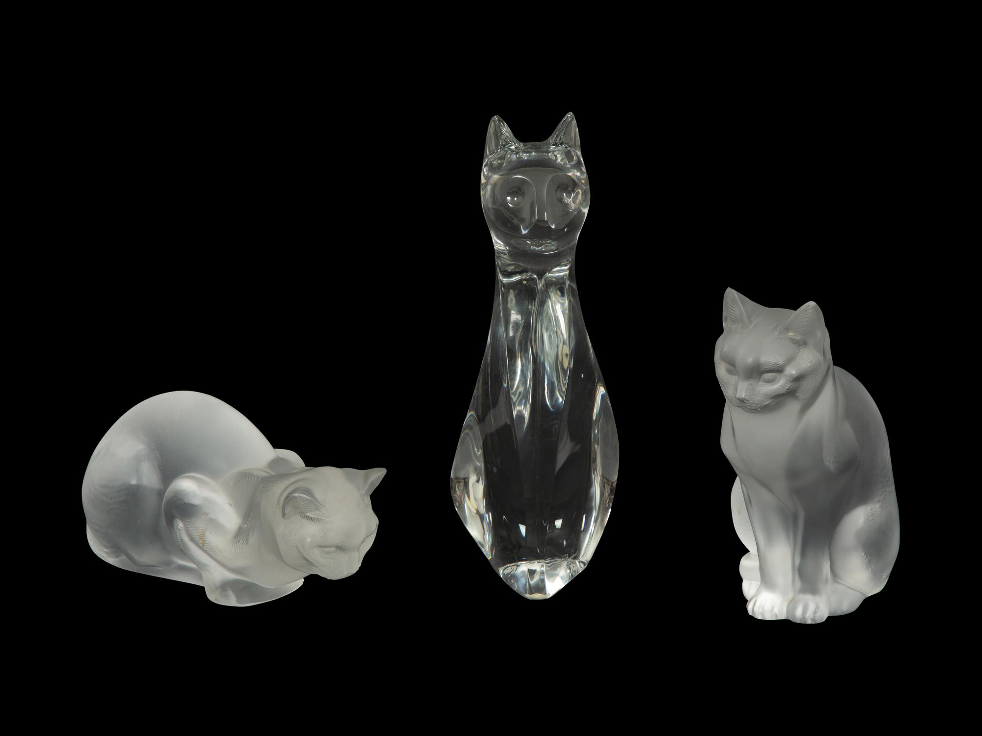 Three French Glass Cat Sculptures
