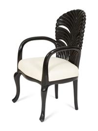 A Venetian Grotto Style Carved Black Lacquered Armchair