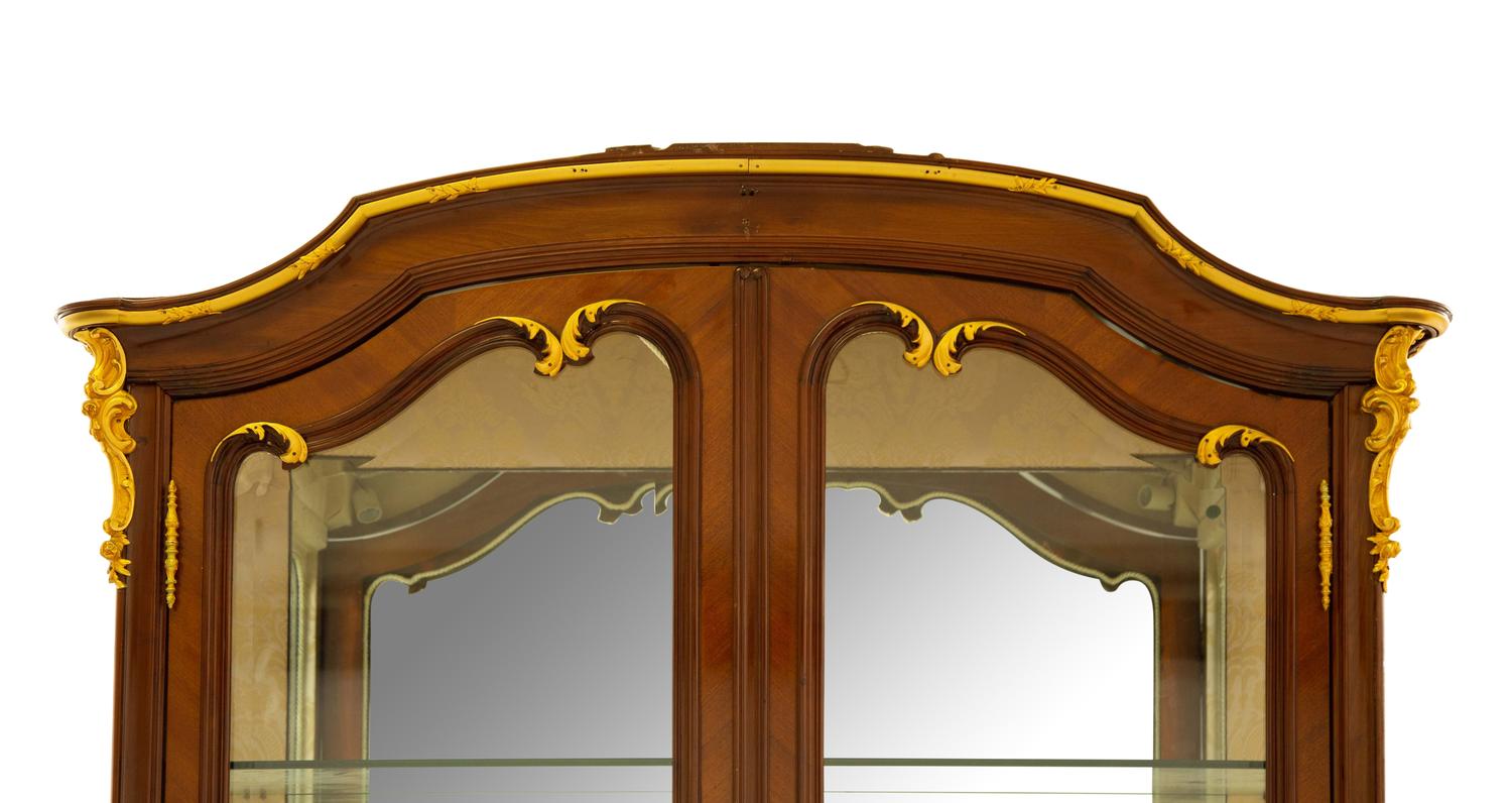 A Louis XV Style Gilt Bronze Mounted Mahogany Vitrine Cabinet