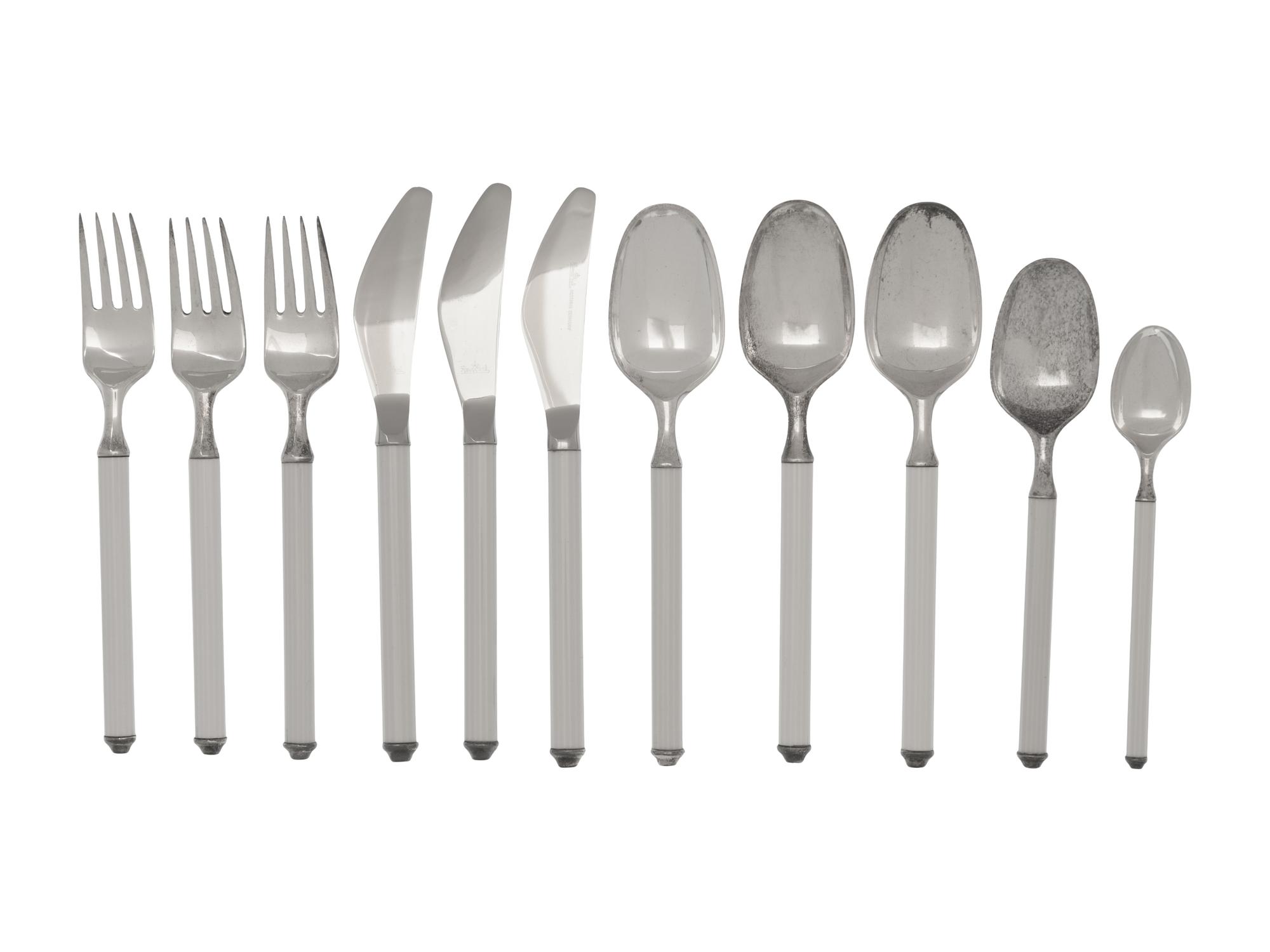A Group of Rosenthal Porcelain Mounted Silver Flatware