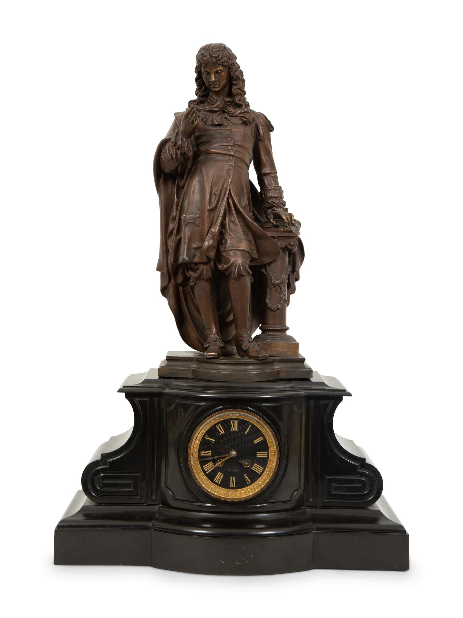A French Black Marble and Cast Metal Figural Mantel Clock
