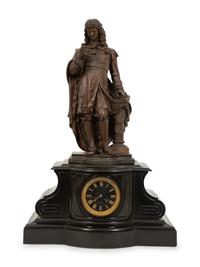 A French Black Marble and Cast Metal Figural Mantel Clock