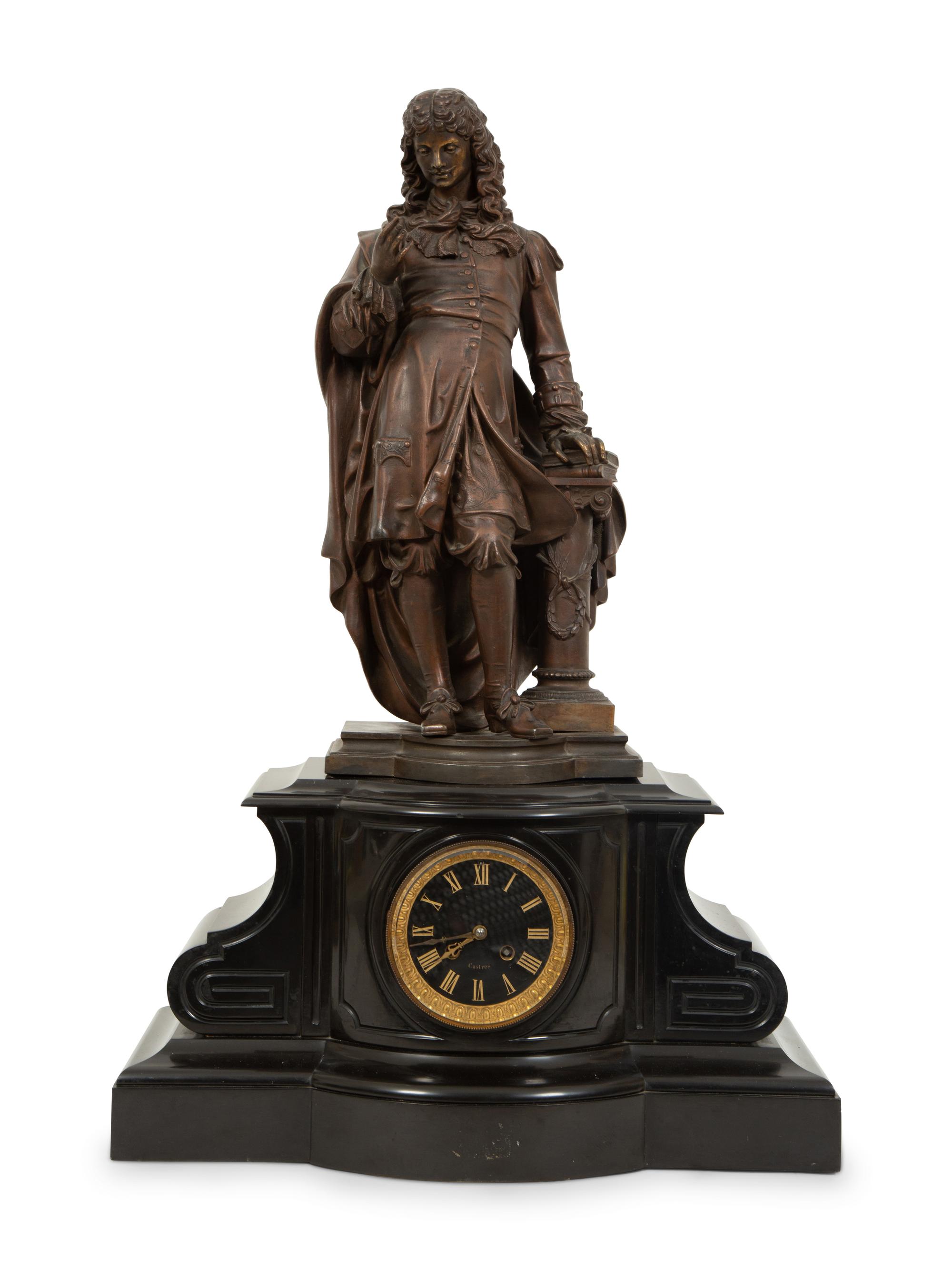 A French Black Marble and Cast Metal Figural Mantel Clock