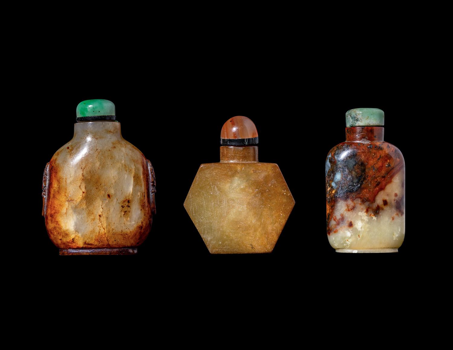 Three Chinese Russet Jade Snuff Bottles