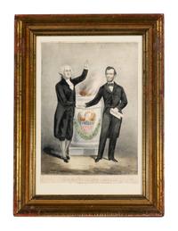 CURRIER AND IVES, publishers. -- After G. Thomas Washington and Lincoln: The Father and the Saviour of Our Country. 1865. (G.7046)