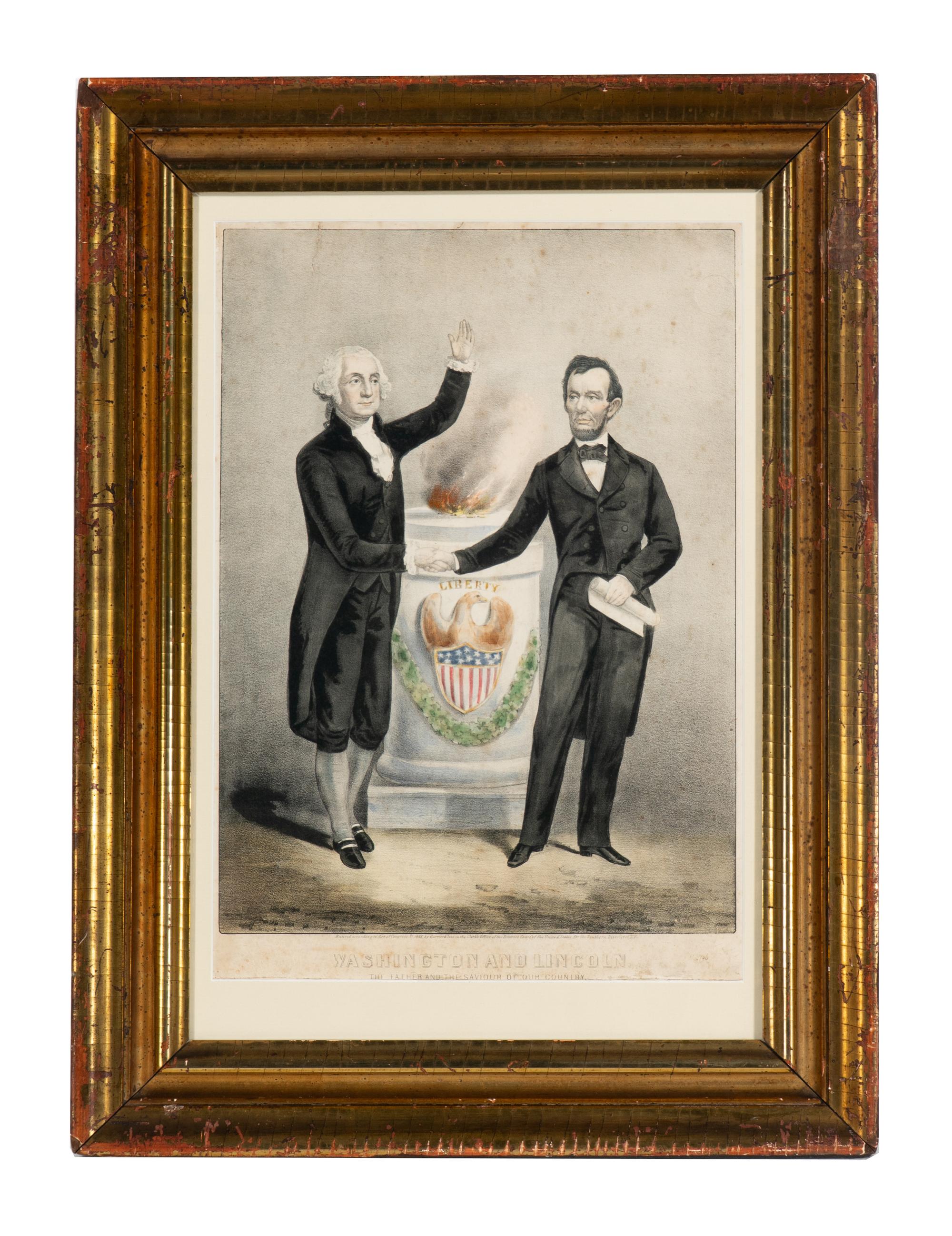 CURRIER AND IVES, publishers. -- After G. Thomas Washington and Lincoln: The Father and the Saviour of Our Country. 1865. (G.7046)