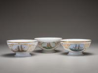 Three English Parcel Gilt and Hand-Painted Porcelain Bowls