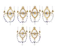 A Set of Six Swedish Neoclassical Gilt Bronze, Cobalt and Colorless Cut Glass Wall Lights