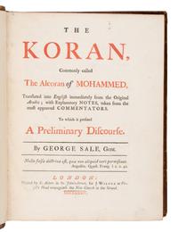[Koran]. -- Sale, George (1696-1736), translator. The Koran, Commonly called The Alcoran of Mohammed . London: C. Ackers, 1734.