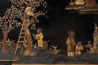 A Pair of Regency Black Lacquered and Chinoiserie Decorated Pole Screens