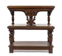 An English Carved Oak Court Cupboard Height 51 1/4 x width 50 1/2 x depth 23 1/2 inches. — 17TH CENTURY