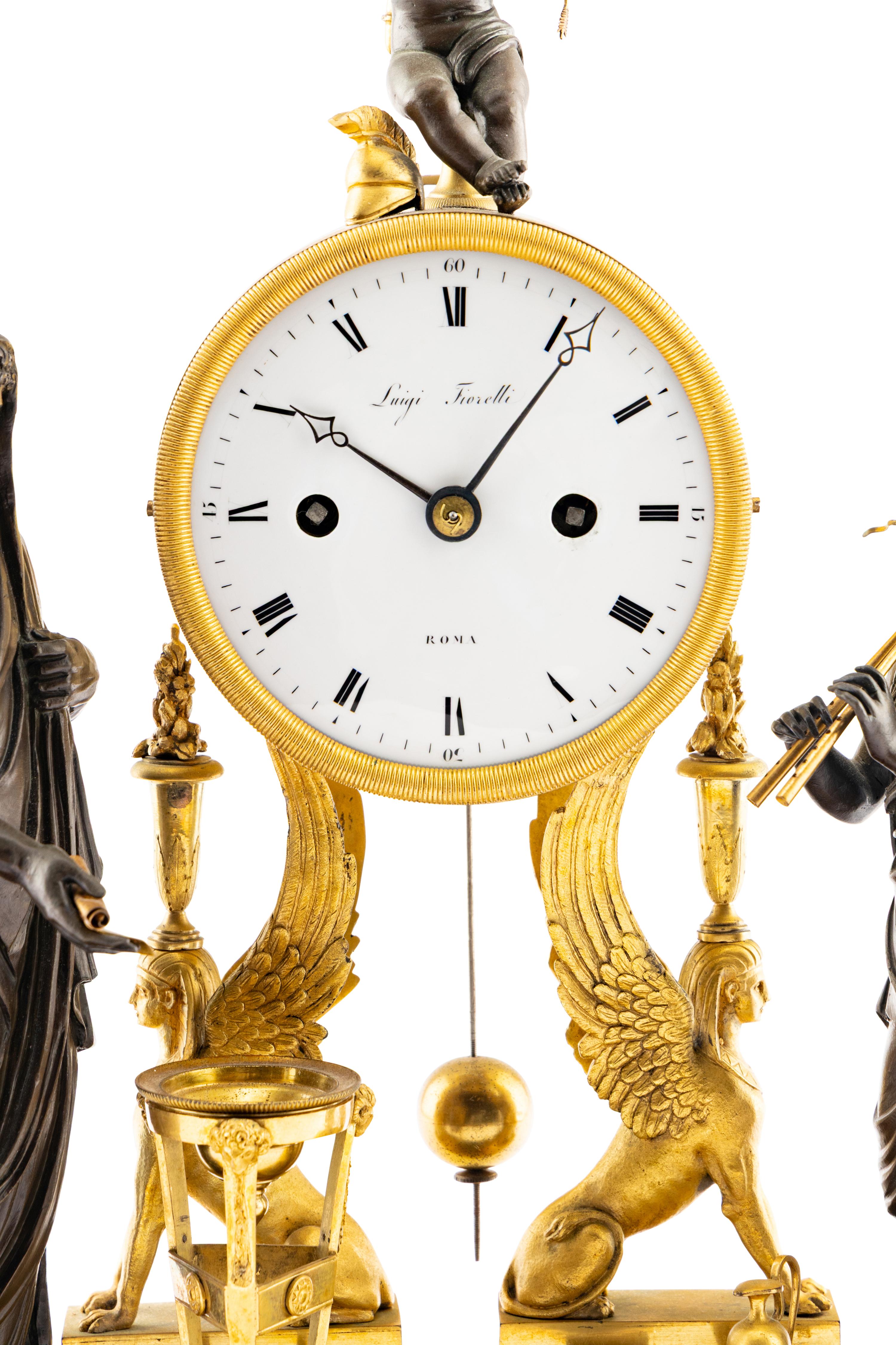 An Empire Style Gilt and Patinated Bronze Mantel Clock