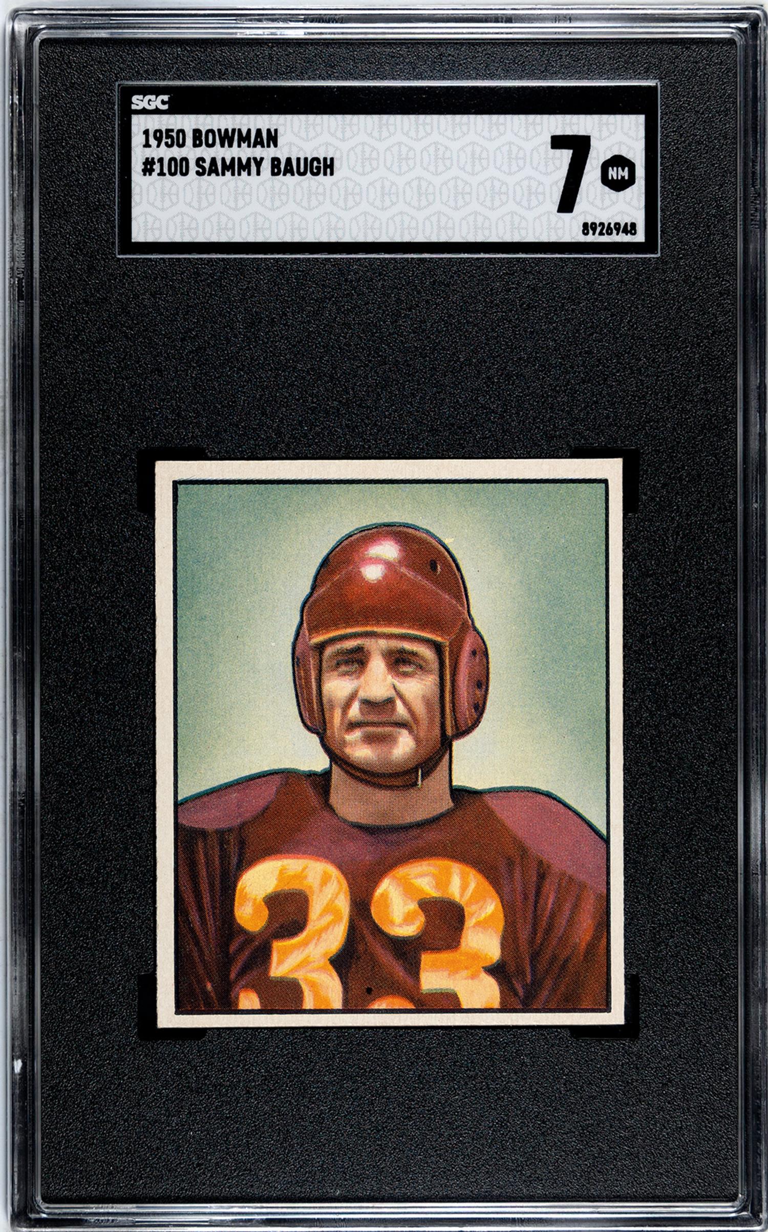 A 1950 Bowman Sammy Baugh Football Card No. 100 (SGC 7 NRMT)
