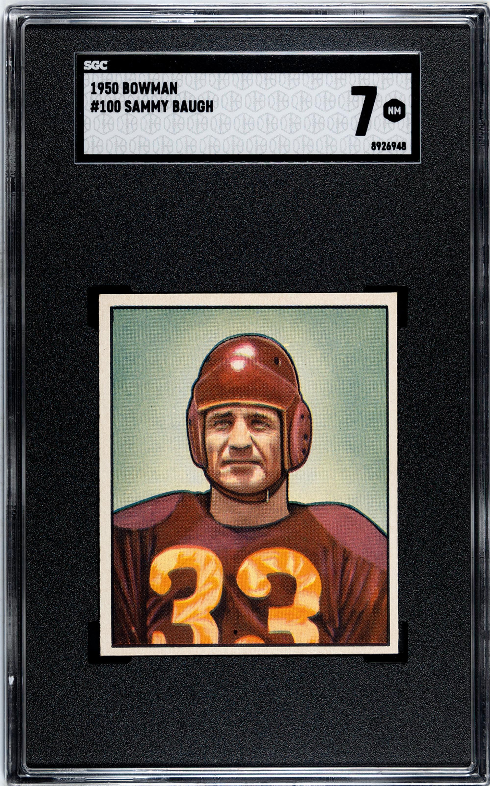 A 1950 Bowman Sammy Baugh Football Card No. 100 (SGC 7 NRMT)