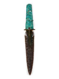 Knife River Flint Knife with Turquoise Corn Handle