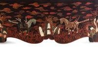 A Large Pair of Chinese Soapstone and Hardstone Inlaid Brown Lacquer Cabinets