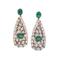 OPAL, EMERALD AND DIAMOND EARRINGS
