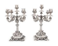 A Pair of J.C. Moore & Son-Era Tiffany & Co. Silver Five-Light Candelabra