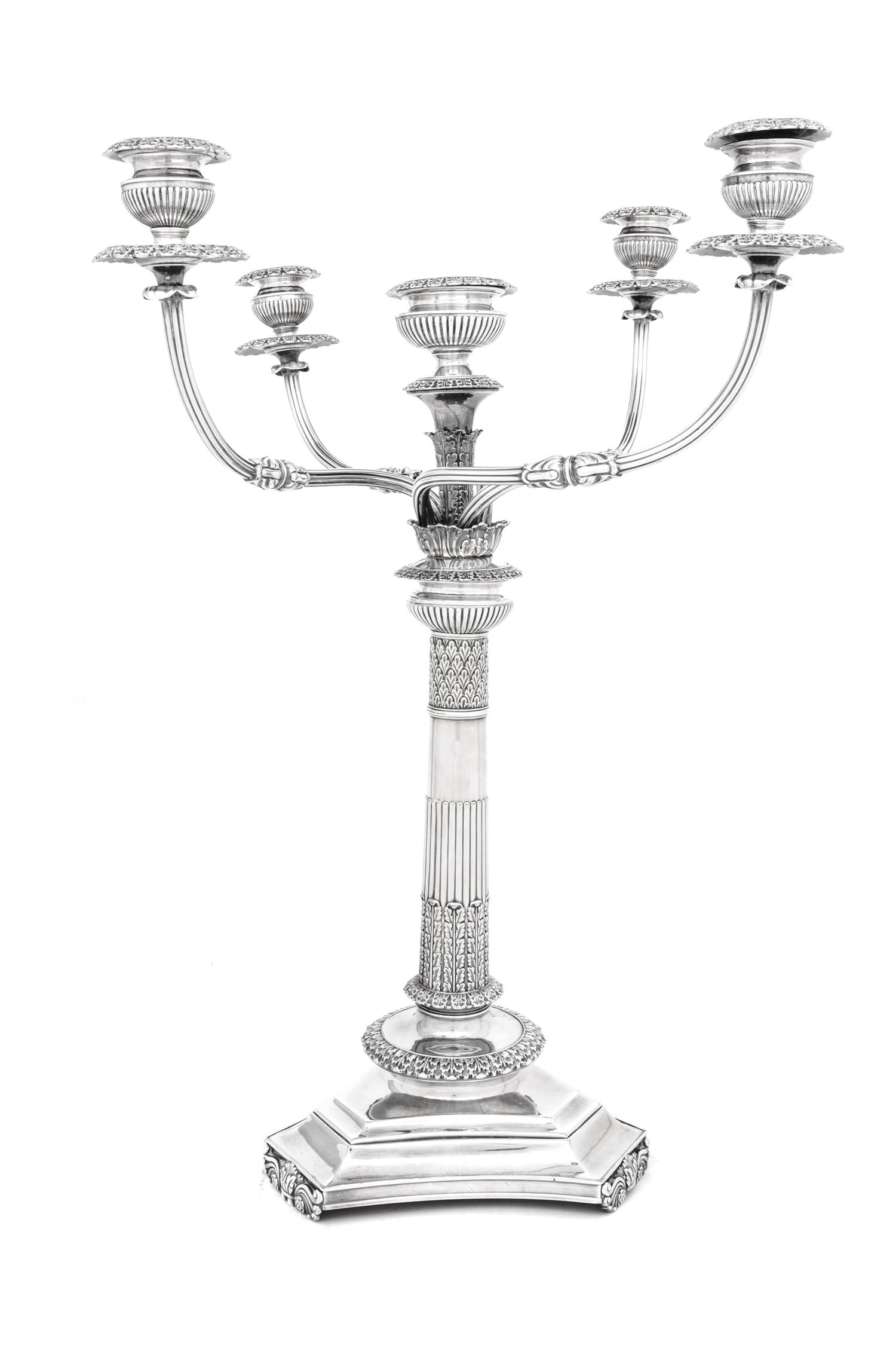 A Large English Silver-Plate Five-Light Candelabrum