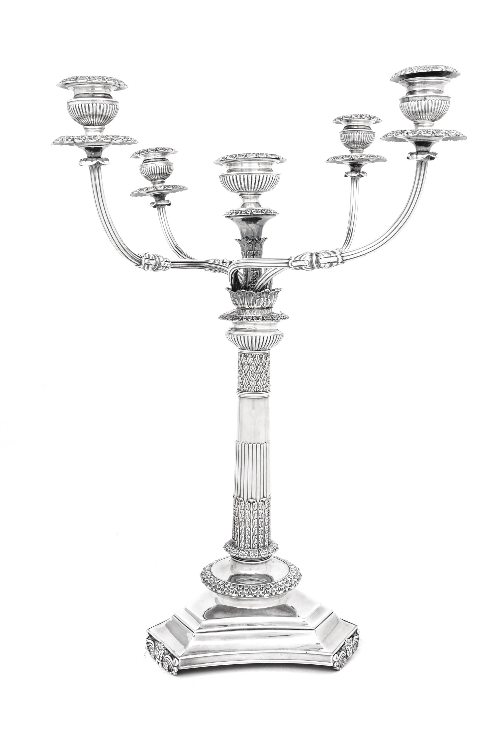 A Large English Silver-Plate Five-Light Candelabrum