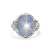 ART DECO, PLATINUM, STAR SAPPHIRE AND DIAMOND RING