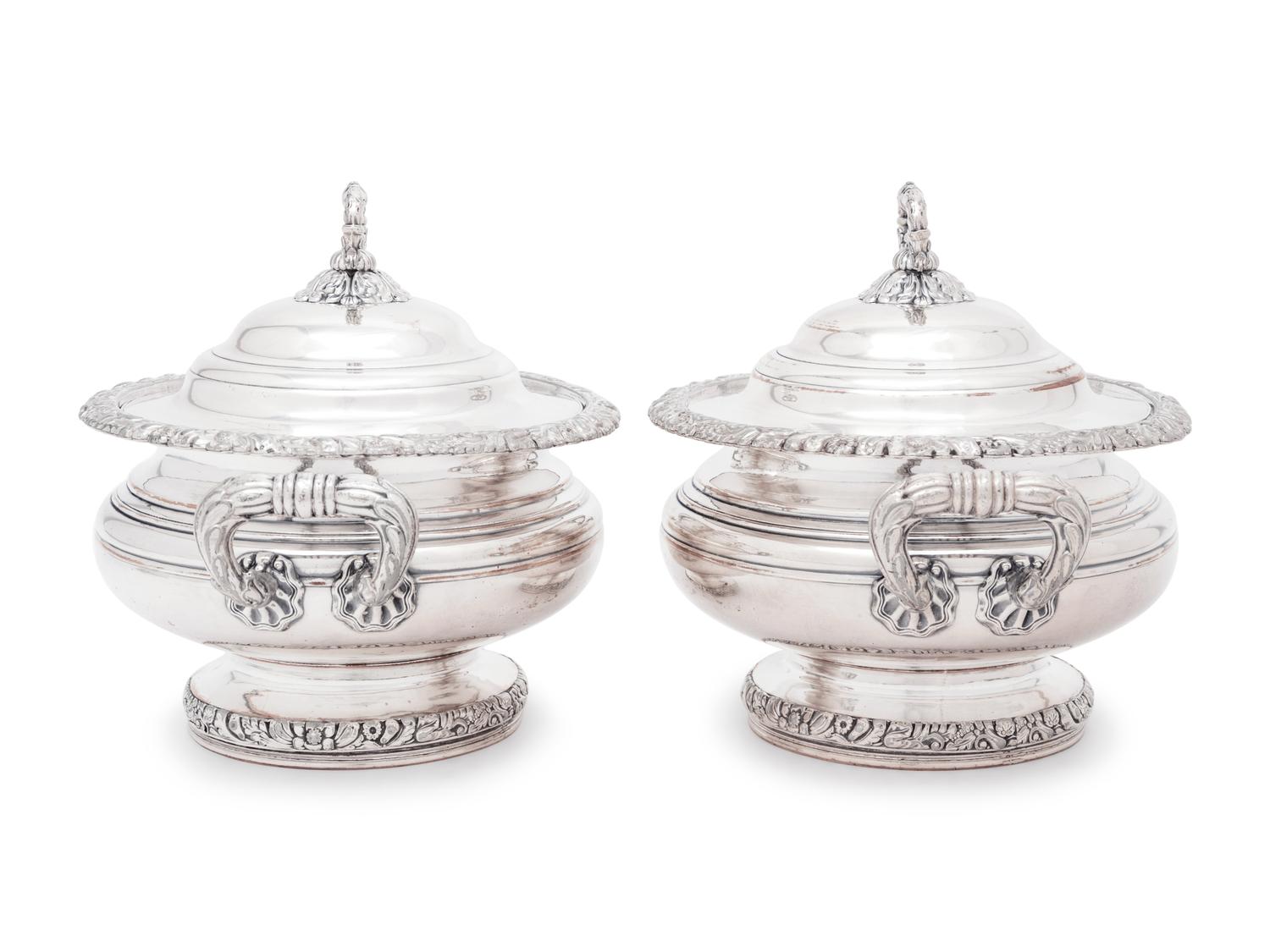 A Pair of English Silver-Plate Sauce Tureens