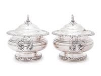 A Pair of English Silver-Plate Sauce Tureens