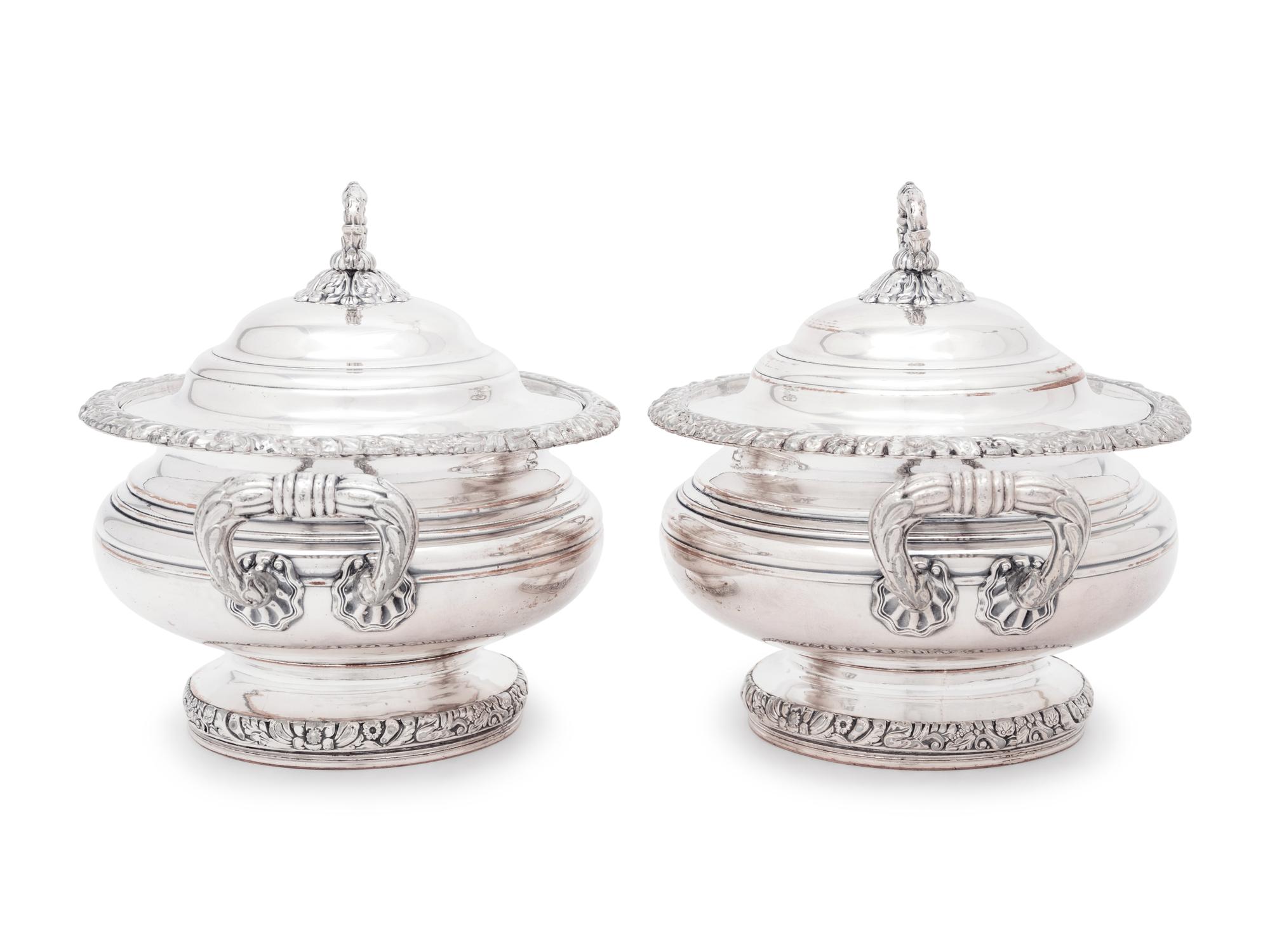 A Pair of English Silver-Plate Sauce Tureens