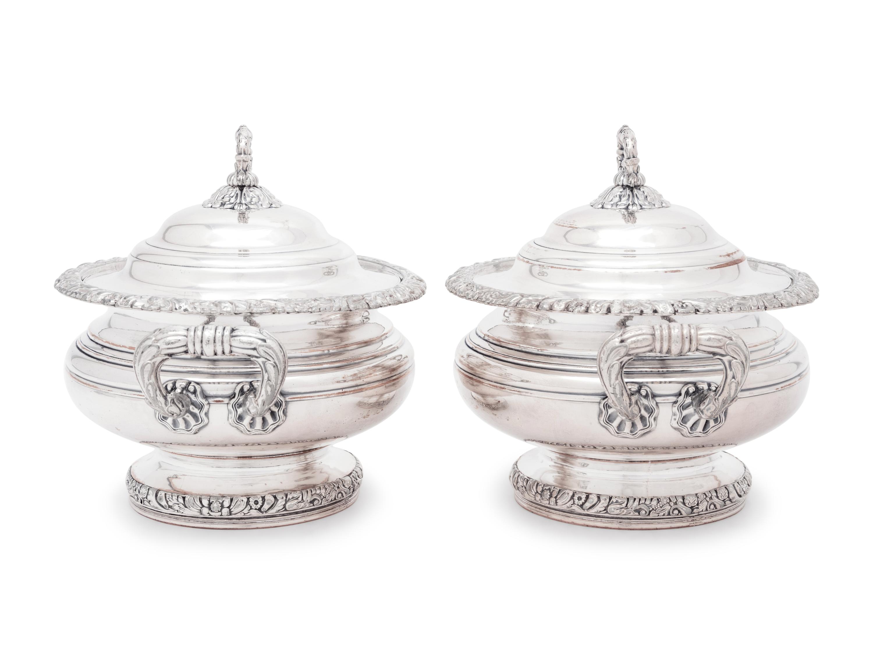 A Pair of English Silver-Plate Sauce Tureens