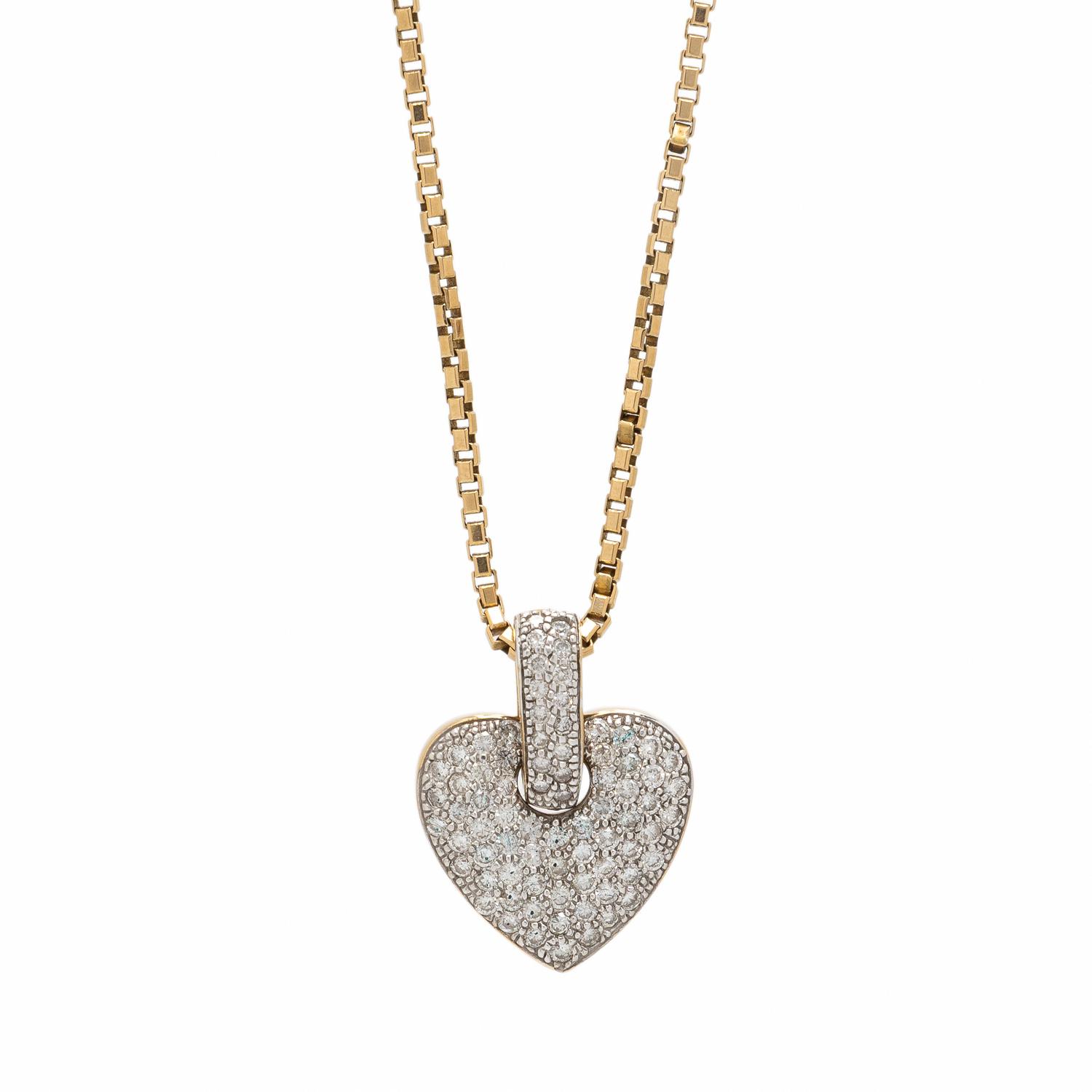 Diamond and Yellow Gold Heart Pendant Necklace