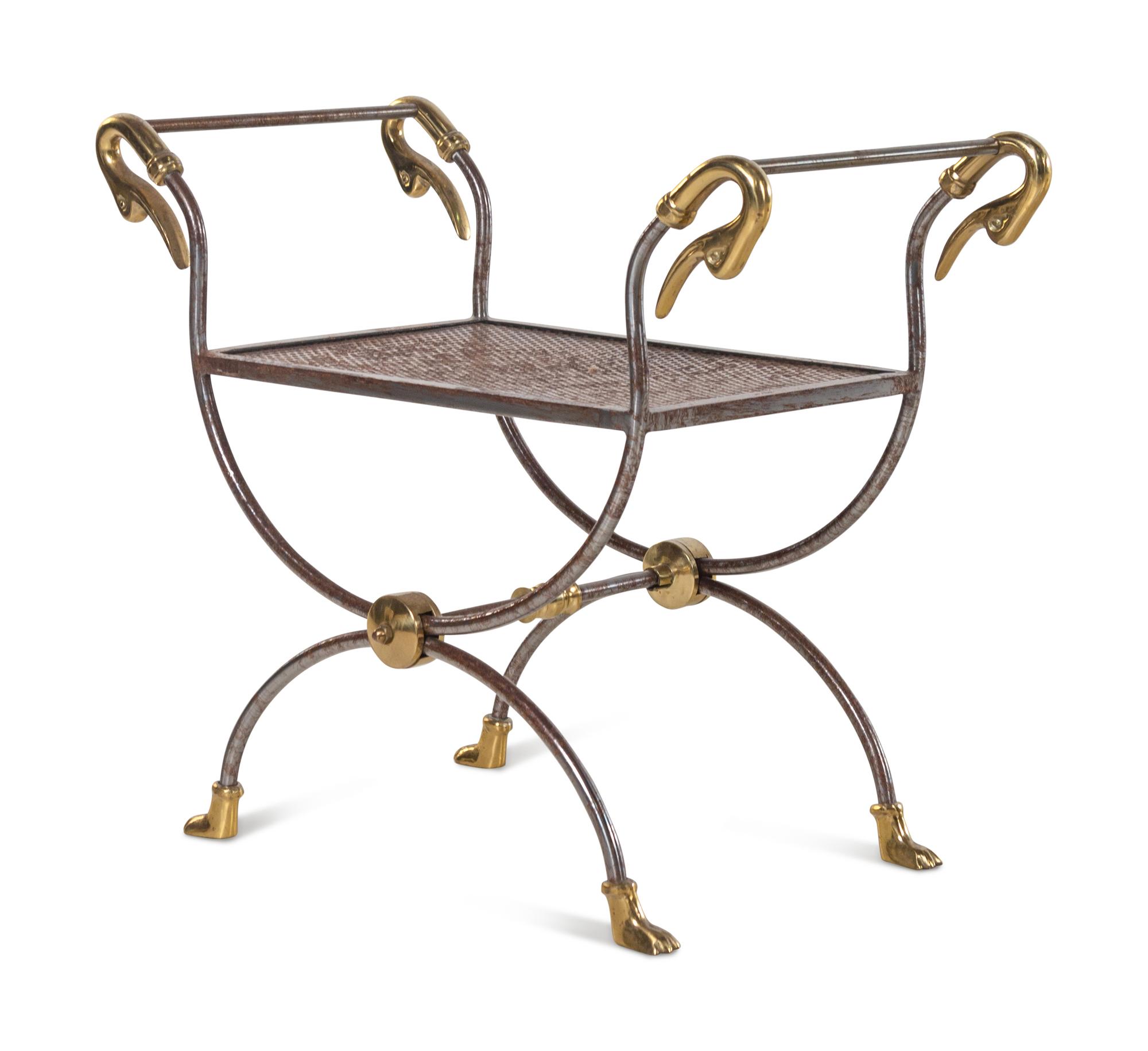 A French Steel and Brass Stool
