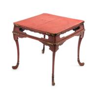 A Small Chinese Red Lacquered Stand Height 9 1/4 inches.
