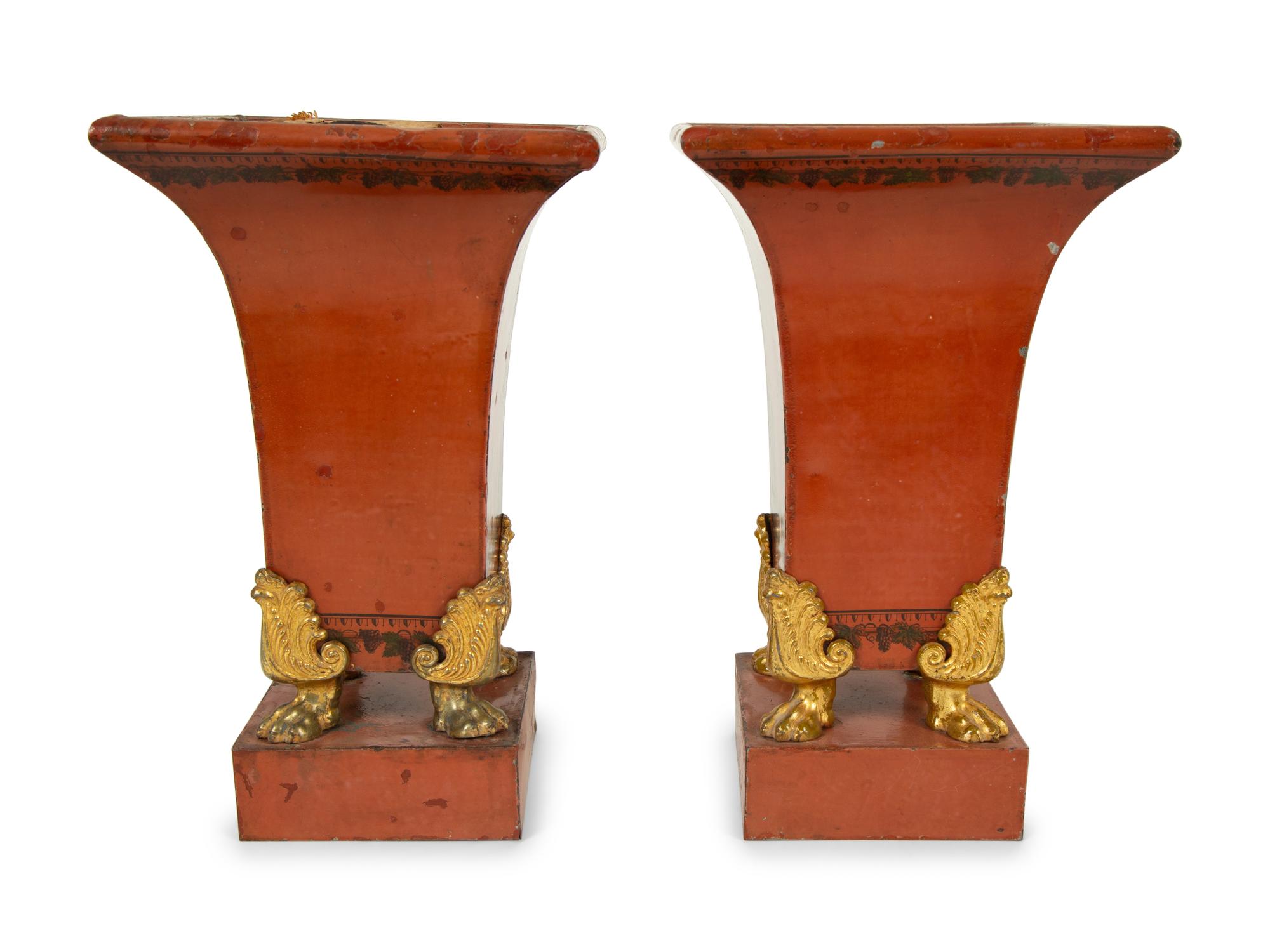 A Pair of French Tôle Peinte Vases
