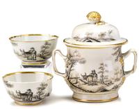 Three pieces Chinese Export porcelain "Quaker Farmer" teawares early 19th century
