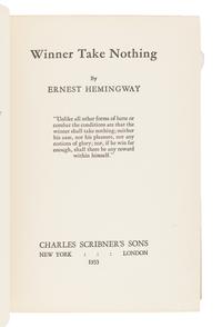 HEMINGWAY, Ernest (1899-1961). Winner Take Nothing. New York: Charles Scribner's Sons, 1933.